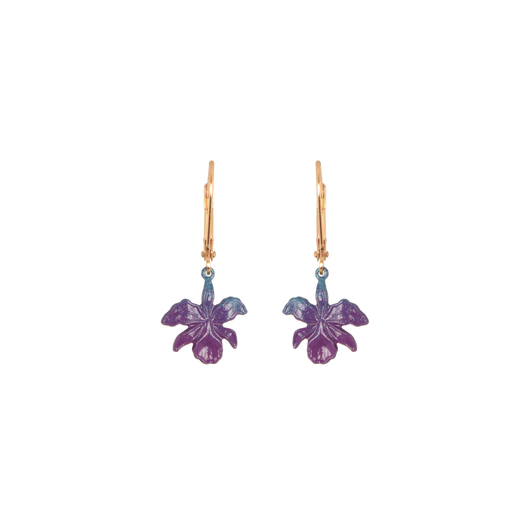 Tiny Purple Orchid Earrings