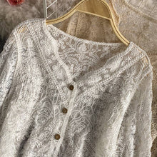 Load image into Gallery viewer, Crochet Cutout Long Sleeve Lace Mesh Top

