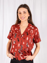 Load image into Gallery viewer, Camp Shirt Modern Objects, Cranberry
