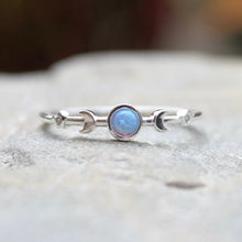 Load image into Gallery viewer, Moon &amp; Stars Blue Opal Ring, 2 Sizes
