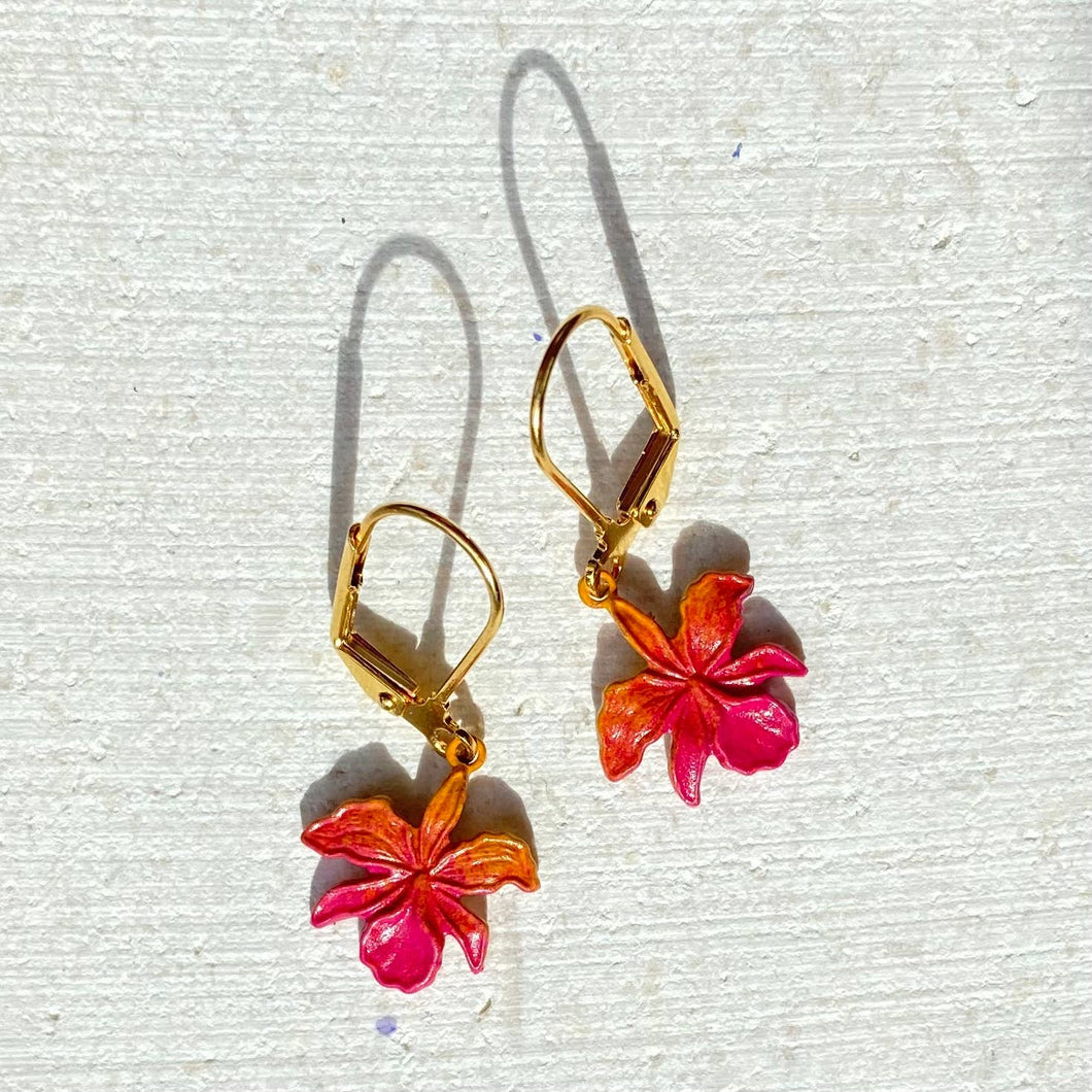 Tiny Sunset Orchid Earrings