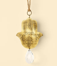 Load image into Gallery viewer, Surya Hamsa Engraved Brass Suncatcher
