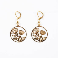 24K Plate Circle Frame Flower Earrings