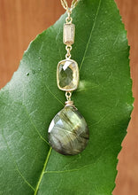 Load image into Gallery viewer, Labradorite Briolette with Gold-Filled Citrine and Pyrite Necklace
