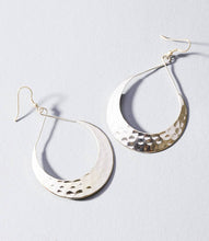 Load image into Gallery viewer, Lunar Crescent Hammered Shiny Silver Hoop Earrings
