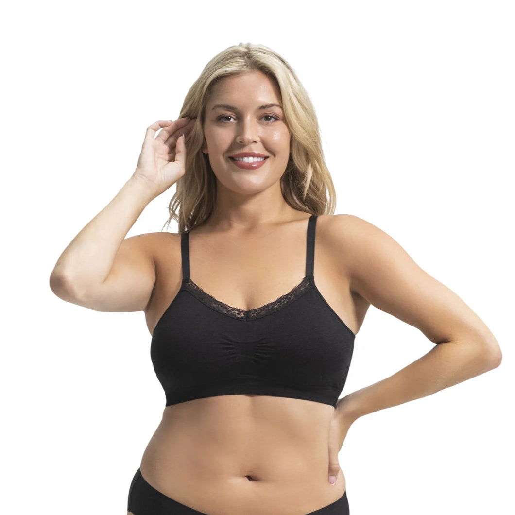 Seamless V-Neck Bra with Lace Trim, Full Size