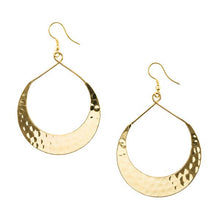 Load image into Gallery viewer, Lunar Crescent Hammered Shiny Gold Hoop Earrings

