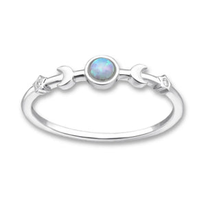 Moon & Stars Blue Opal Ring, 2 Sizes