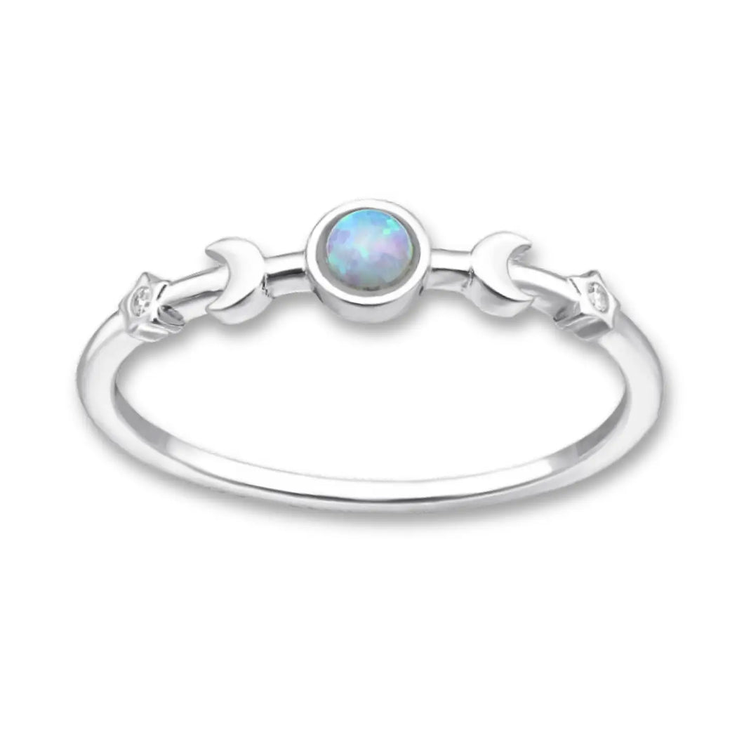 Moon & Stars Blue Opal Ring, 2 Sizes