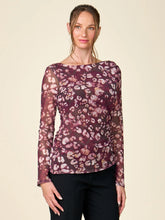 Load image into Gallery viewer, Long Sleeve Printed Mesh Boat Neck Top
