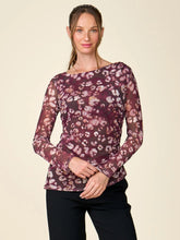 Load image into Gallery viewer, Long Sleeve Printed Mesh Boat Neck Top
