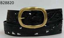 Load image into Gallery viewer, Embossed and Perforated Italian Leather Belt with English Brass Belt Buckle
