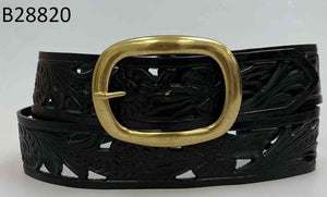 Embossed and Perforated Italian Leather Belt with English Brass Belt Buckle
