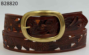 Embossed and Perforated Italian Leather Belt with English Brass Belt Buckle