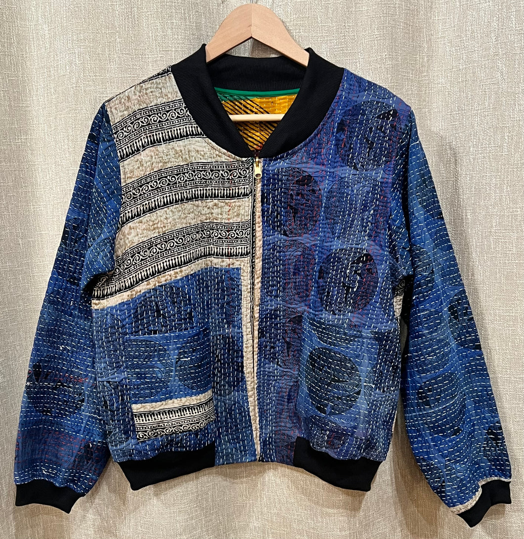 Sophia Reversible Kantha Bomber Jacket 1011, Size Medium