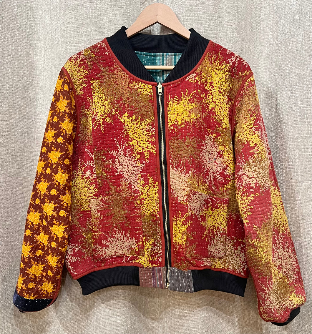 Sophia Reversible Kantha Bomber Jacket 1033, Size XXL