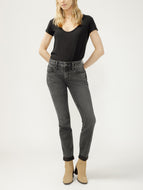 Boyfriend Mid Rise Slim Leg Luxe Stretch Jeans, Smoke