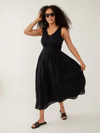 Lily V-Neck Sleeveless Dress, Black Textured Check