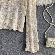 Load image into Gallery viewer, Crochet Cutout Long Sleeve Lace Mesh Top
