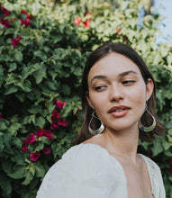 Load image into Gallery viewer, Lunar Crescent Hammered Shiny Silver Hoop Earrings
