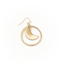 Load image into Gallery viewer, Diya Crescent Moon Gold Hoop Dangle Earrings

