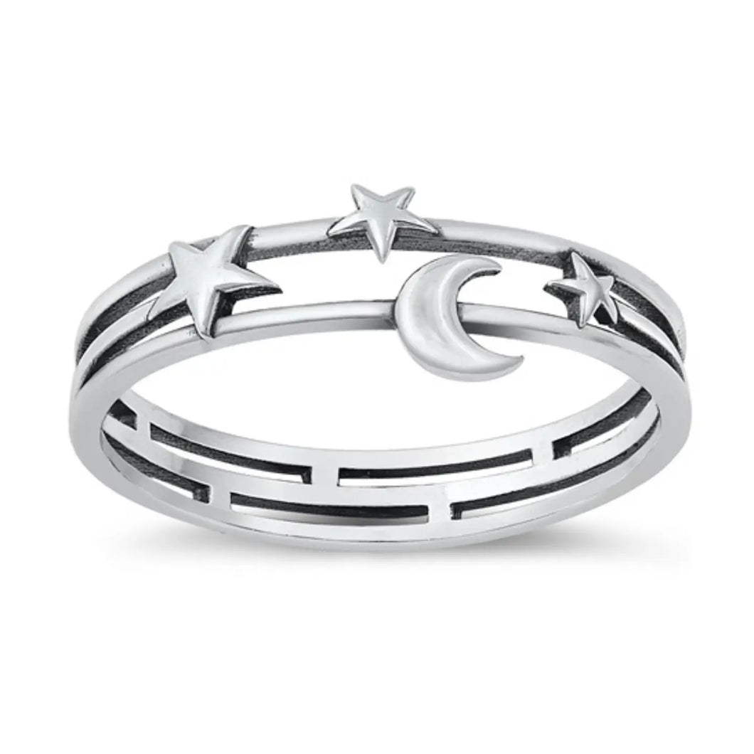 Layered Moon & Stars Ring, 2 Sizes