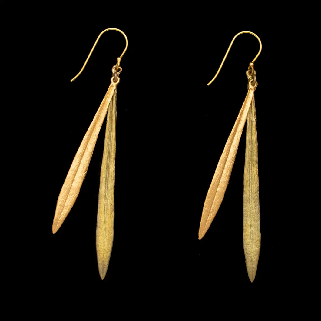 Leaf & Bud Long Wire Earrings