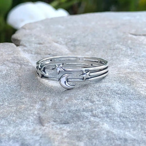 Layered Moon & Stars Ring, 2 Sizes