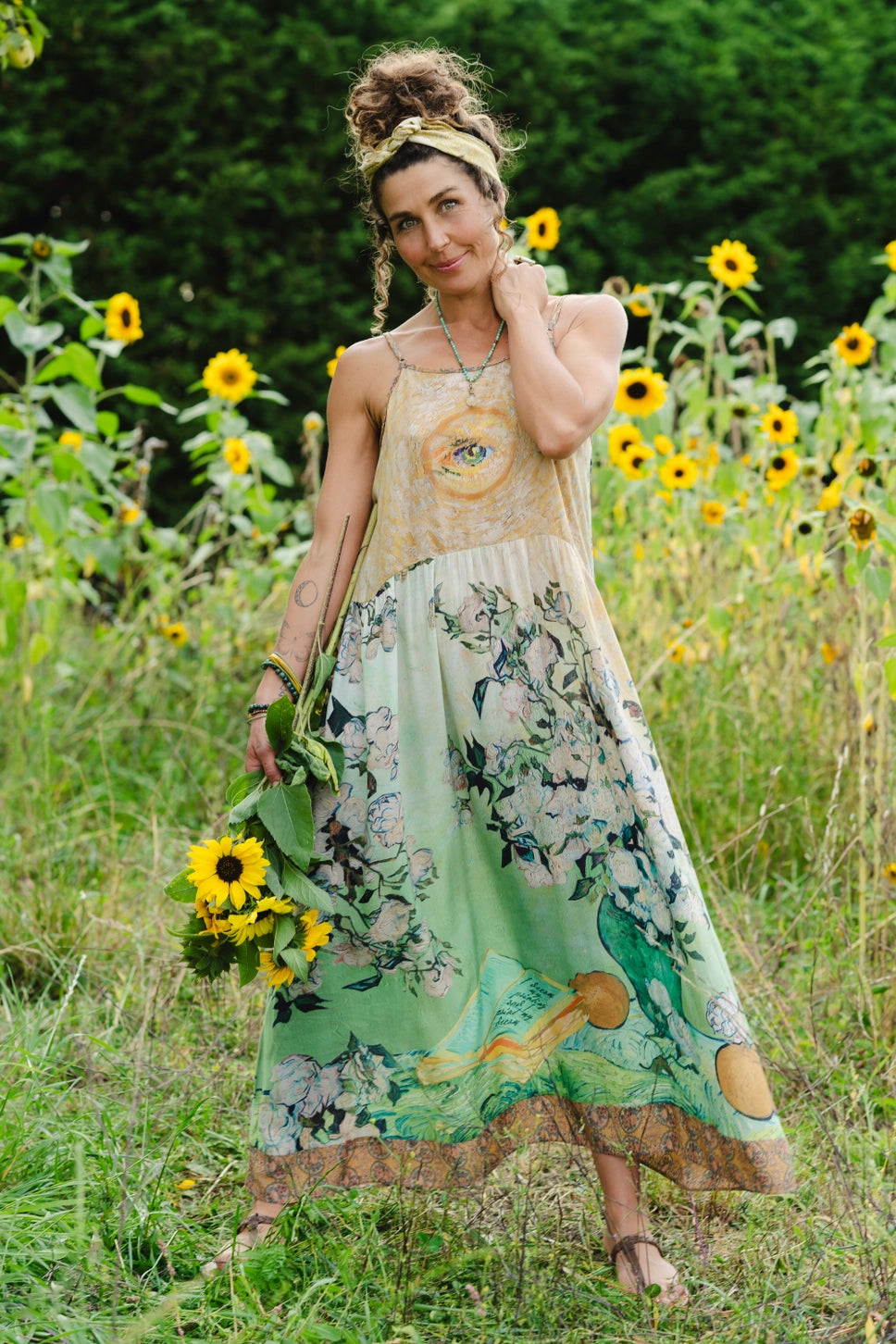 bohemian slip dress Silky Maxi Slip Dress: Boho Lounge Night Gown, Plus Size - Dalia