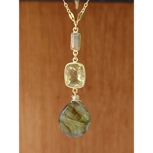 Labradorite Briolette with Gold-Filled Citrine and Pyrite Necklace