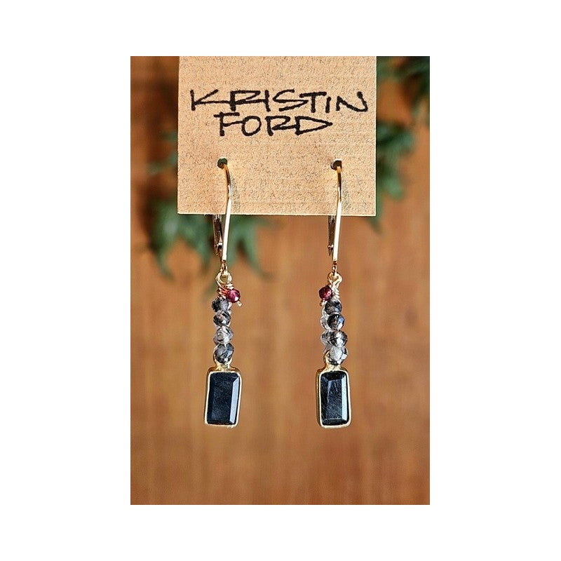 Black Onyx & Black Tourmalinated Quartz Earrings