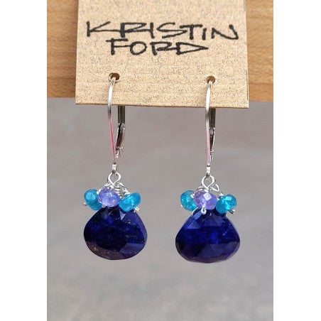 Lapis Lazuli, Neon Apatite & Tanzanite Earrings