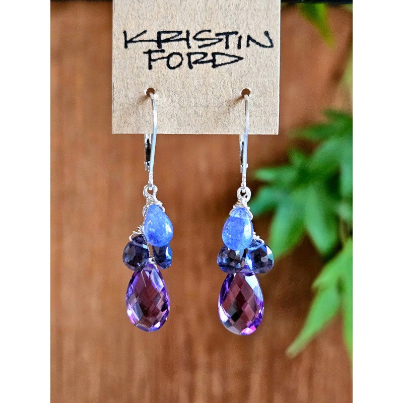Amethyst, Iolite & Tanzanite Earrings