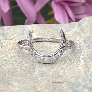 Crescent Moon Phase Ring, 2 Sizes