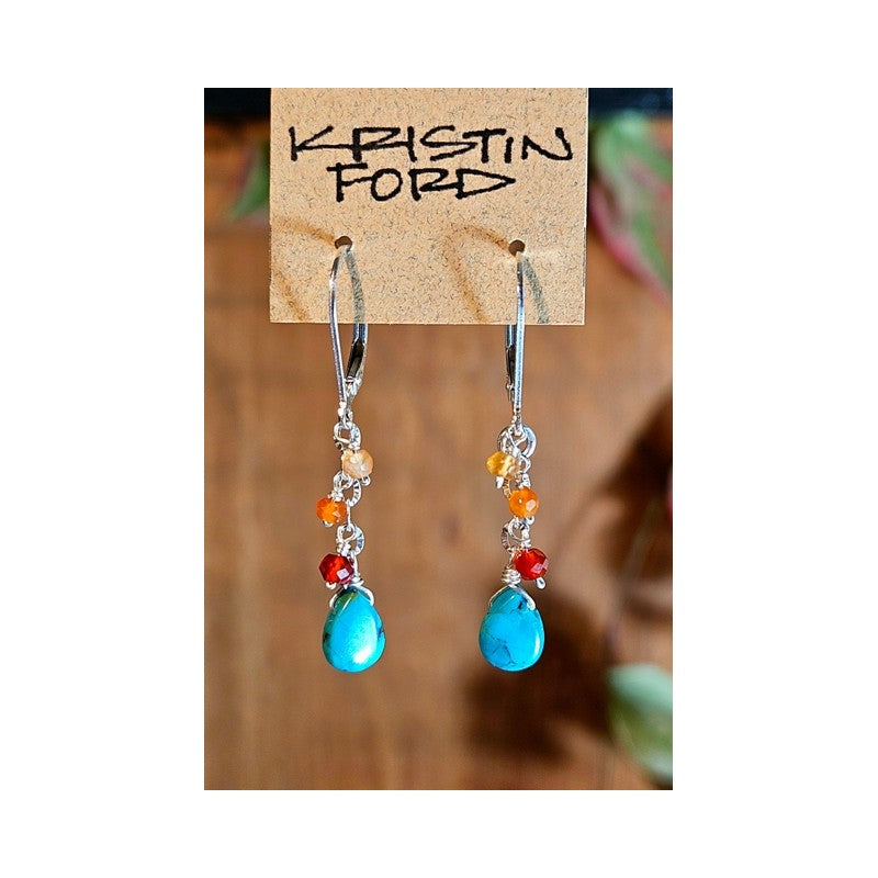 Turquoise, Red Onyx & Carnelian Earrings
