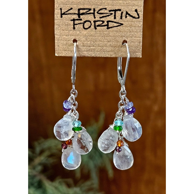 Rainbow Moonstone & Multi Color Gem Stone Earrings