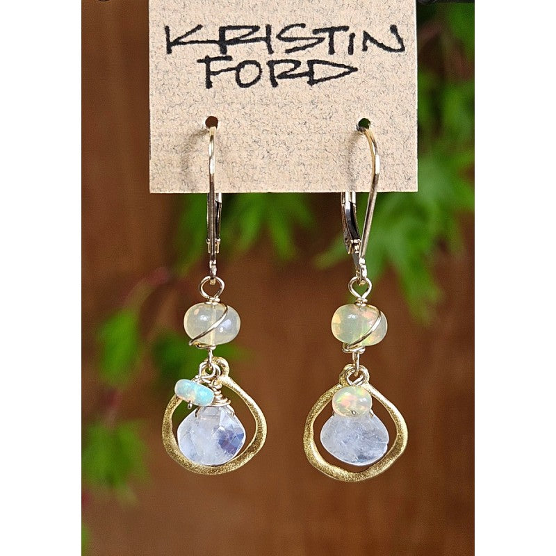 Rainbow Moonstone Briolette & Stacked Opal Earrings