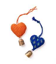 Load image into Gallery viewer, Heart Upcycled Sari Mini Bell Hanging - Assorted Colors
