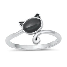 Load image into Gallery viewer, Cat with Black Agate Ring, 2 Sizes
