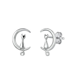 Cat on Moon Earrings