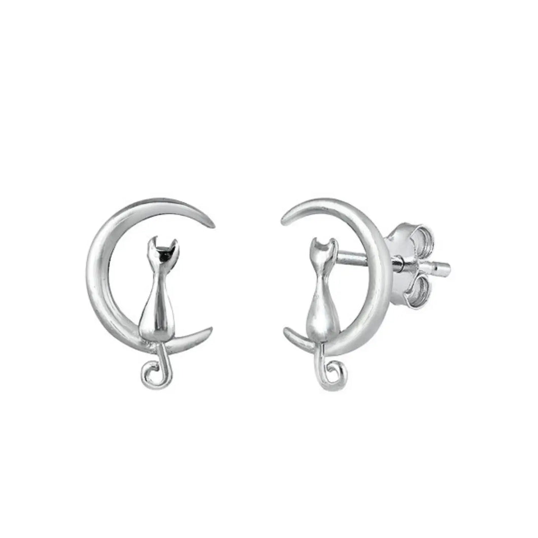 Cat on Moon Earrings