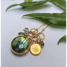 Load image into Gallery viewer, Labradorite &amp; Turkish Coin Floating Ring Necklace
