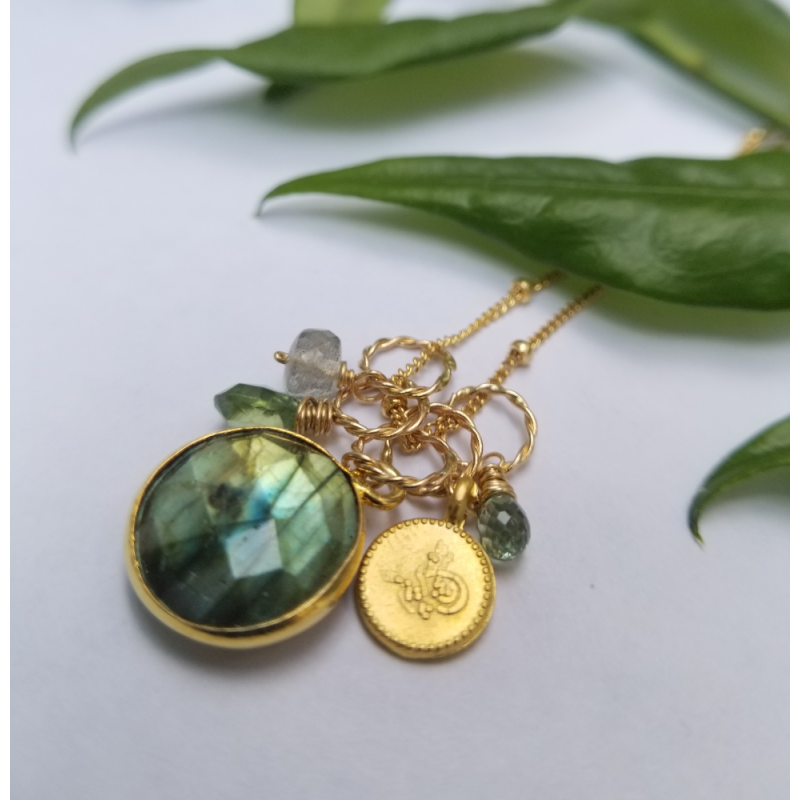 Labradorite & Turkish Coin Floating Ring Necklace