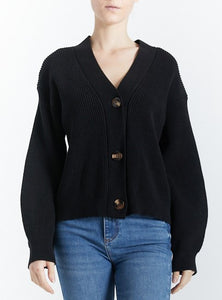 Chunky Button Cardigan, Black