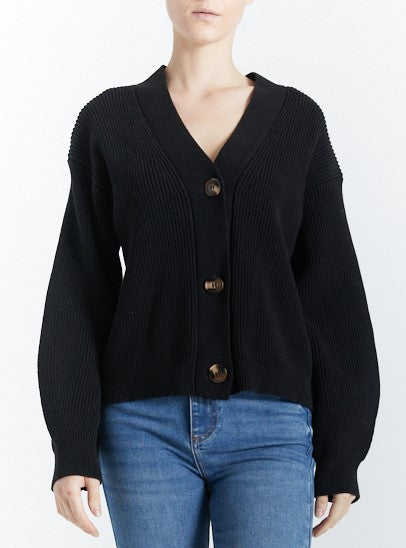 Chunky Button Cardigan, Black