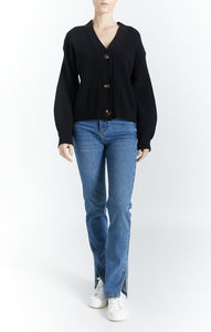 Chunky Button Cardigan, Black