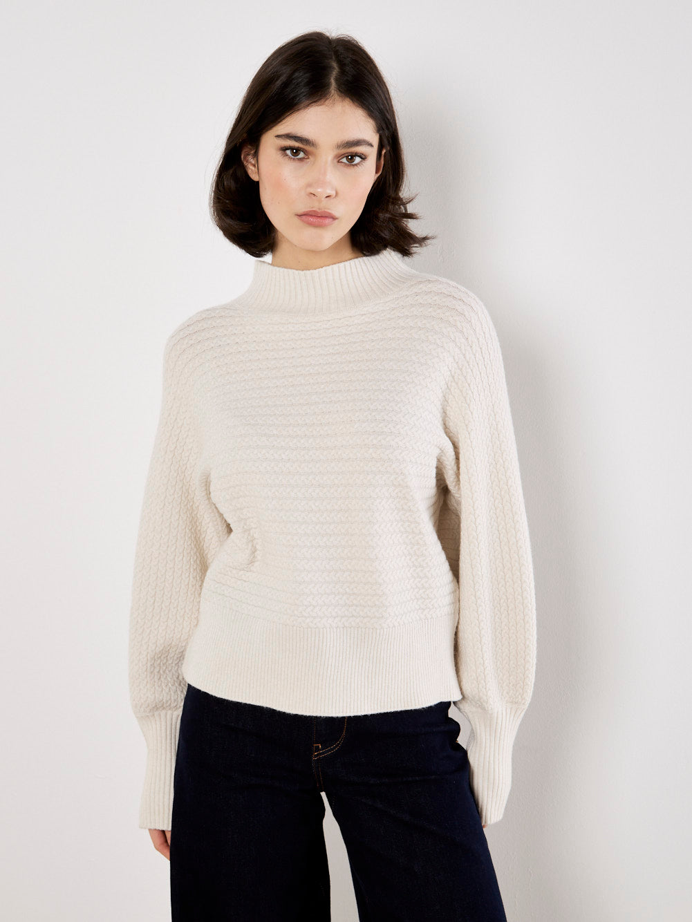 High Neck Cable Batwing Jumper
