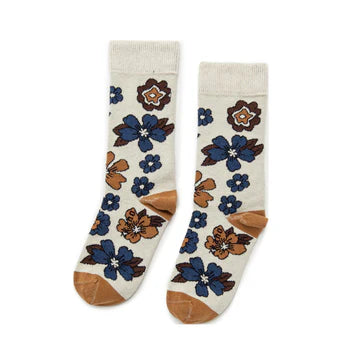 Boho Blossoms - Organic Cotton Crew Socks - Wheat