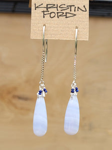 Blue Lace Agate with Lapis Earrings