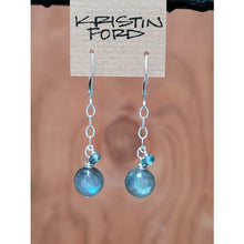 Load image into Gallery viewer, Faceted Labradorite Sphere with Blue Zircon Earrings
